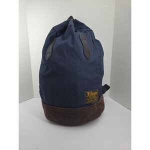 Filson Navy Rugged Nylon Rucksack Backpack Brown Canvas Base Made in USA